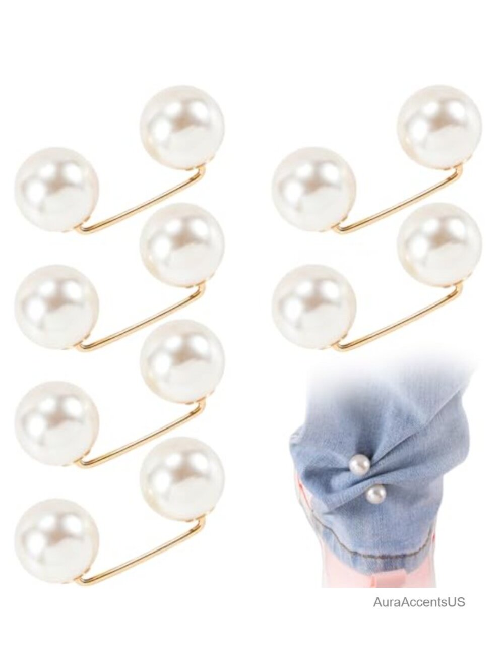8 Faux Pearl Brooches for Women, Shawl Pins Sweater Clips, Safety Pin Pant Hem